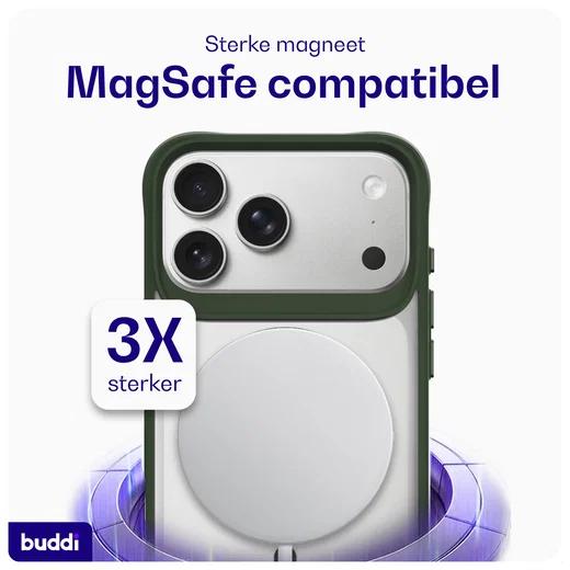 Buddi Hybrid Apple iPhone 17 Pro Hoesje MagSafe Back Cover Matte Groen afbeelding 3