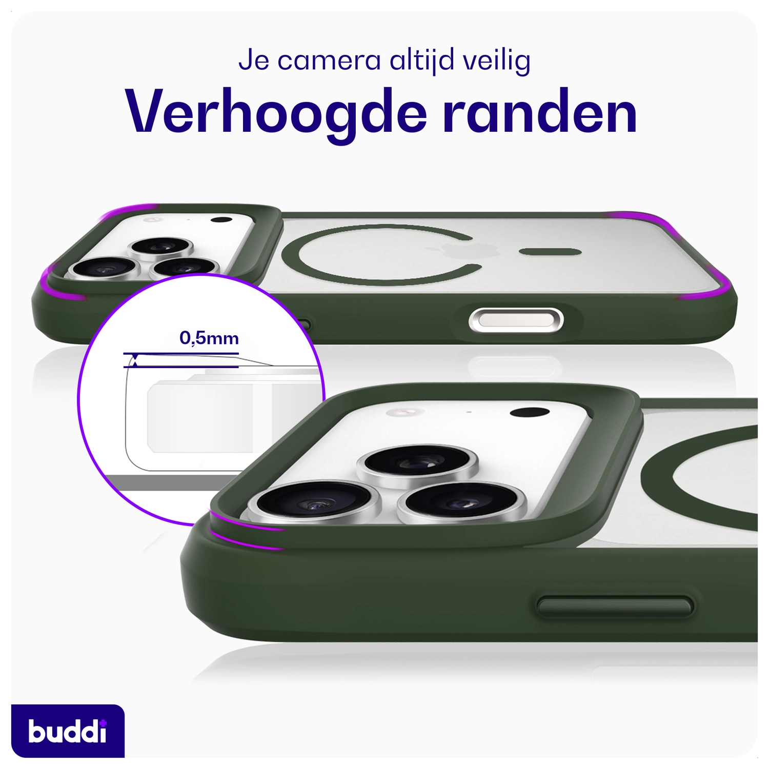 Buddi Hybrid Apple iPhone 17 Pro Hoesje MagSafe Back Cover Matte Groen afbeelding 5