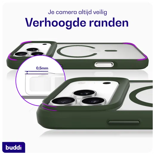 Buddi Hybrid Apple iPhone 17 Pro Hoesje MagSafe Back Cover Matte Groen afbeelding 5