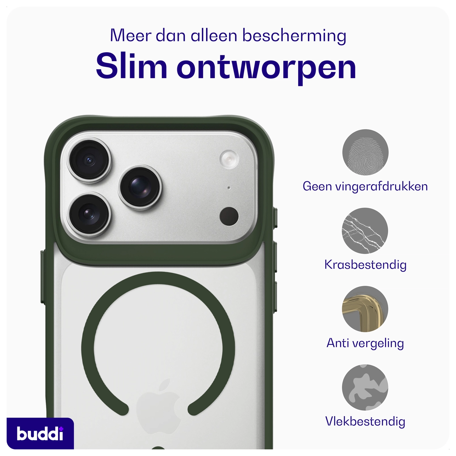 Buddi Hybrid Apple iPhone 17 Pro Hoesje MagSafe Back Cover Matte Groen afbeelding 7