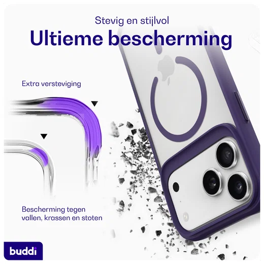 Buddi Hybrid Apple iPhone 17 Pro Hoesje MagSafe Back Cover Matte Paars afbeelding 3