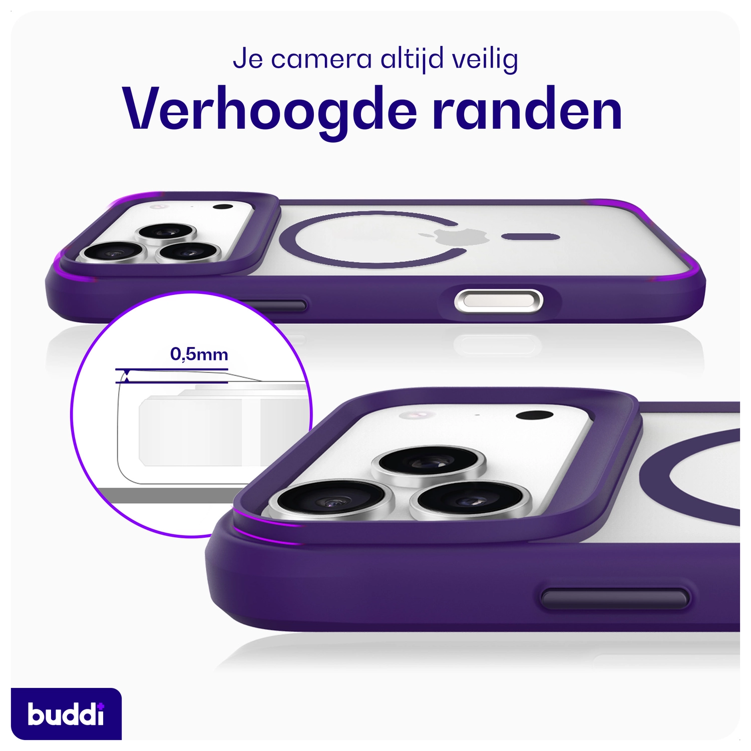Buddi Hybrid Apple iPhone 17 Pro Hoesje MagSafe Back Cover Matte Paars afbeelding 5