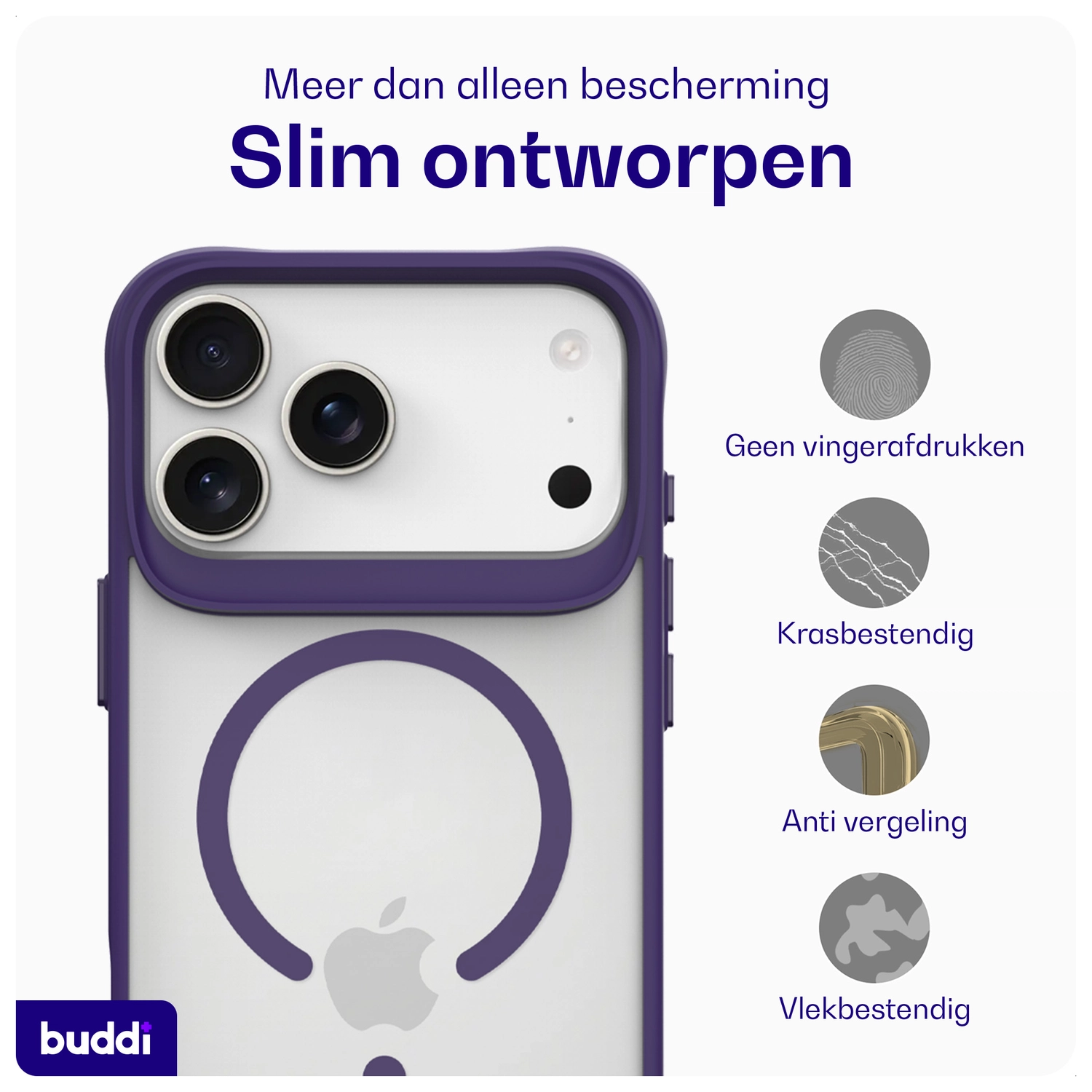 Buddi Hybrid Apple iPhone 17 Pro Hoesje MagSafe Back Cover Matte Paars afbeelding 7