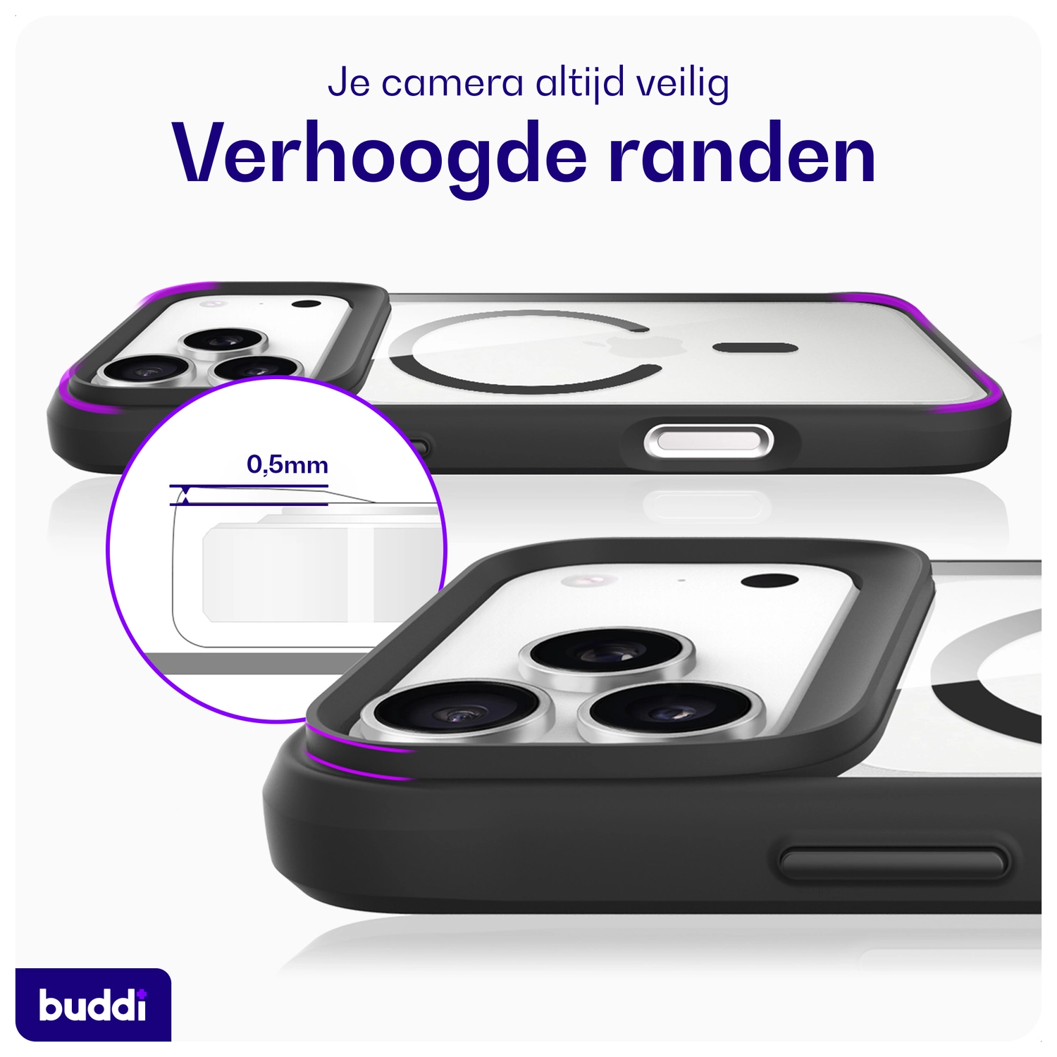 Buddi Hybrid iPhone 17 Pro Max Hoesje MagSafe Back Cover Transparant Zwart afbeelding 5
