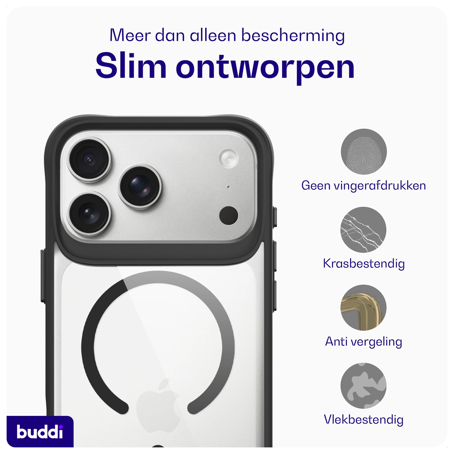 Buddi Hybrid iPhone 17 Pro Max Hoesje MagSafe Back Cover Transparant Zwart afbeelding 7