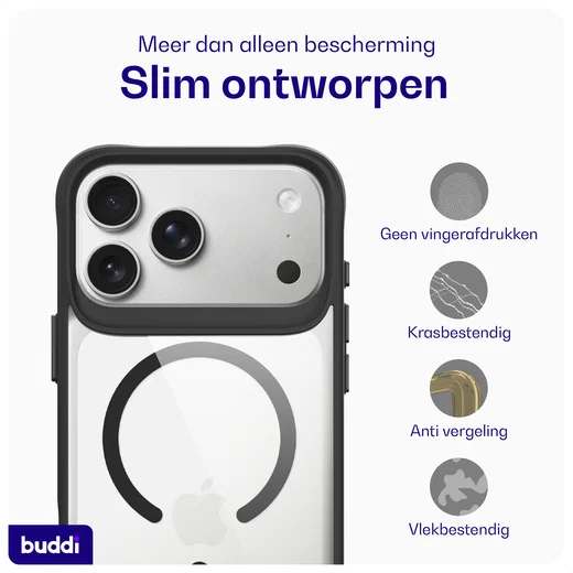 Buddi Hybrid iPhone 17 Pro Max Hoesje MagSafe Back Cover Transparant Zwart afbeelding 7