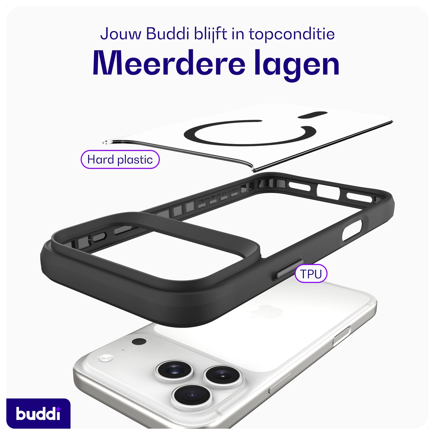 Buddi Hybrid iPhone 17 Pro Max Hoesje MagSafe Back Cover Transparant Zwart afbeelding 8