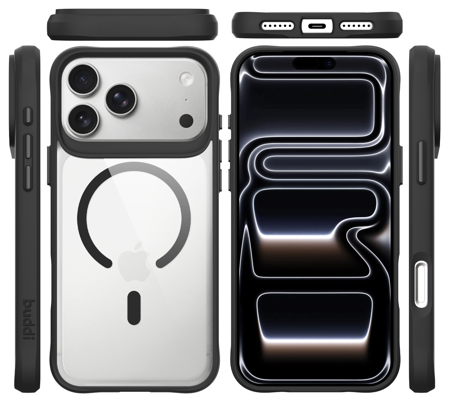 Buddi Hybrid iPhone 17 Pro Max Hoesje MagSafe Back Cover Transparant Zwart afbeelding 10