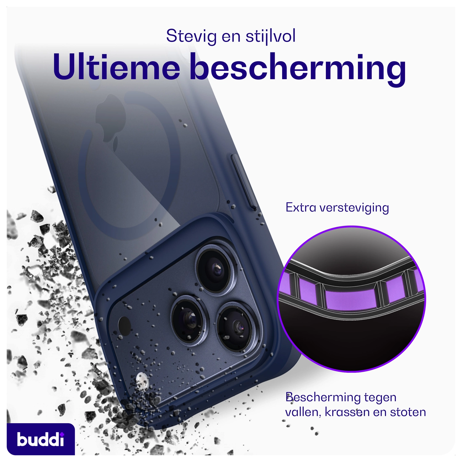 Buddi Hybrid iPhone 17 Pro Max Hoesje MagSafe Back Cover Matched Blauw afbeelding 2