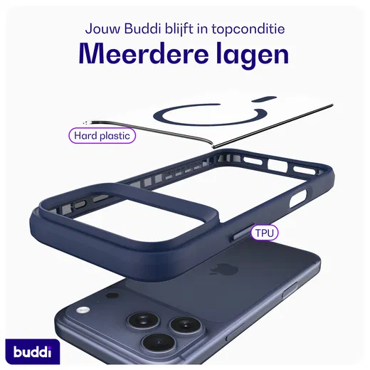Buddi Hybrid iPhone 17 Pro Max Hoesje MagSafe Back Cover Matched Blauw afbeelding 7