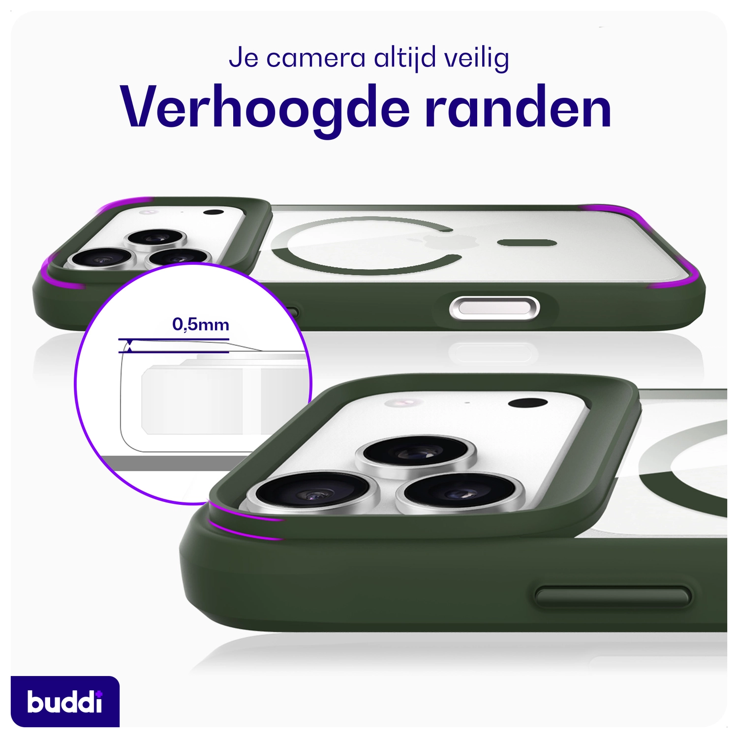 Buddi Hybrid iPhone 17 Pro Max Hoesje MagSafe Back Cover Transparant Groen afbeelding 5