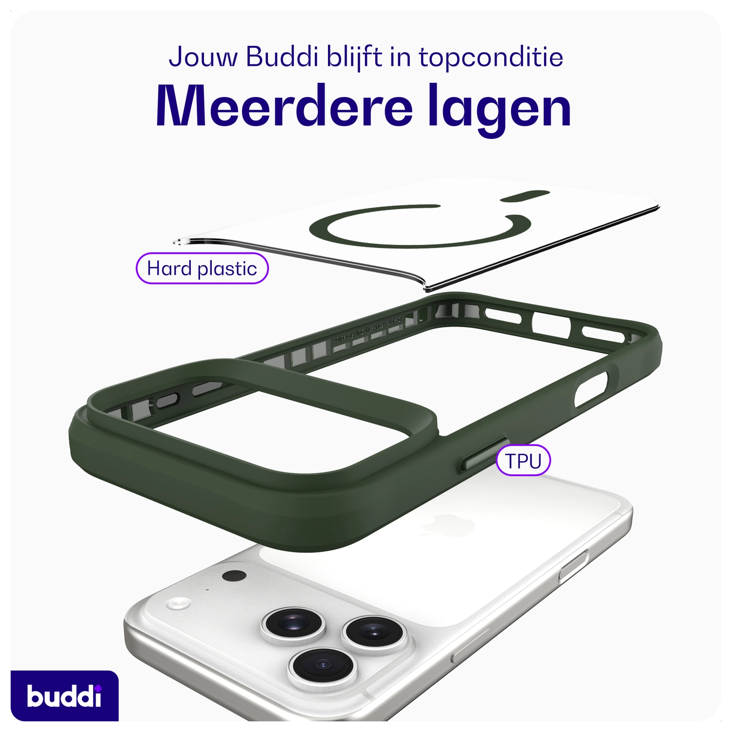 Buddi Hybrid iPhone 17 Pro Max Hoesje MagSafe Back Cover Transparant Groen afbeelding 8