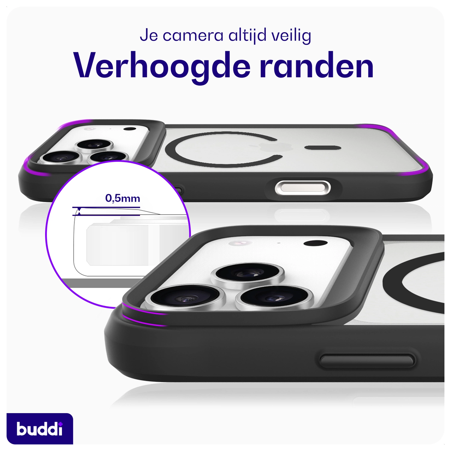 Buddi Hybrid iPhone 17 Pro Max Hoesje MagSafe Back Cover Matte Zwart afbeelding 5
