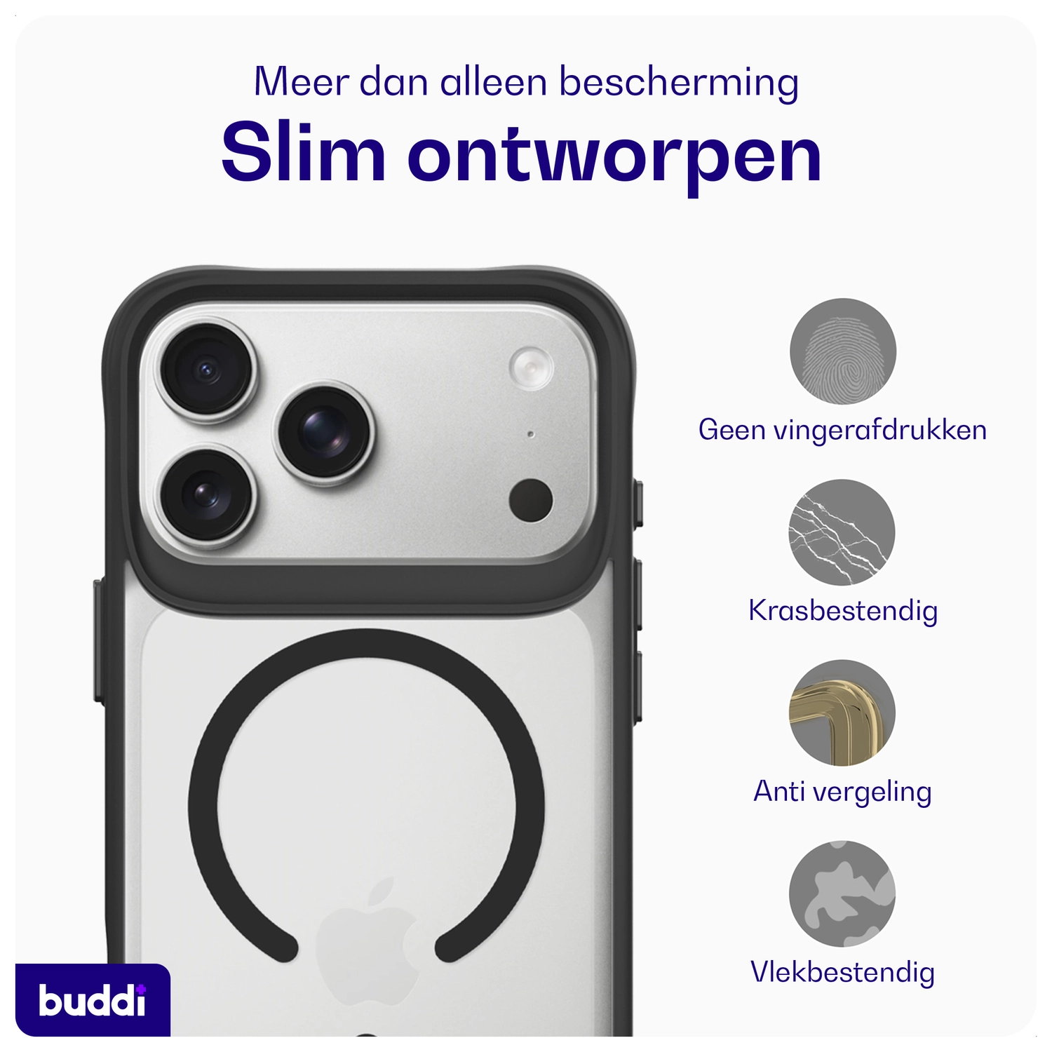 Buddi Hybrid iPhone 17 Pro Max Hoesje MagSafe Back Cover Matte Zwart afbeelding 7