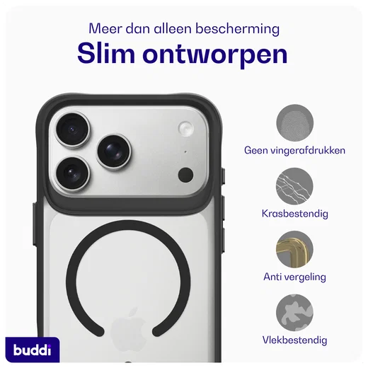 Buddi Hybrid iPhone 17 Pro Max Hoesje MagSafe Back Cover Matte Zwart afbeelding 7