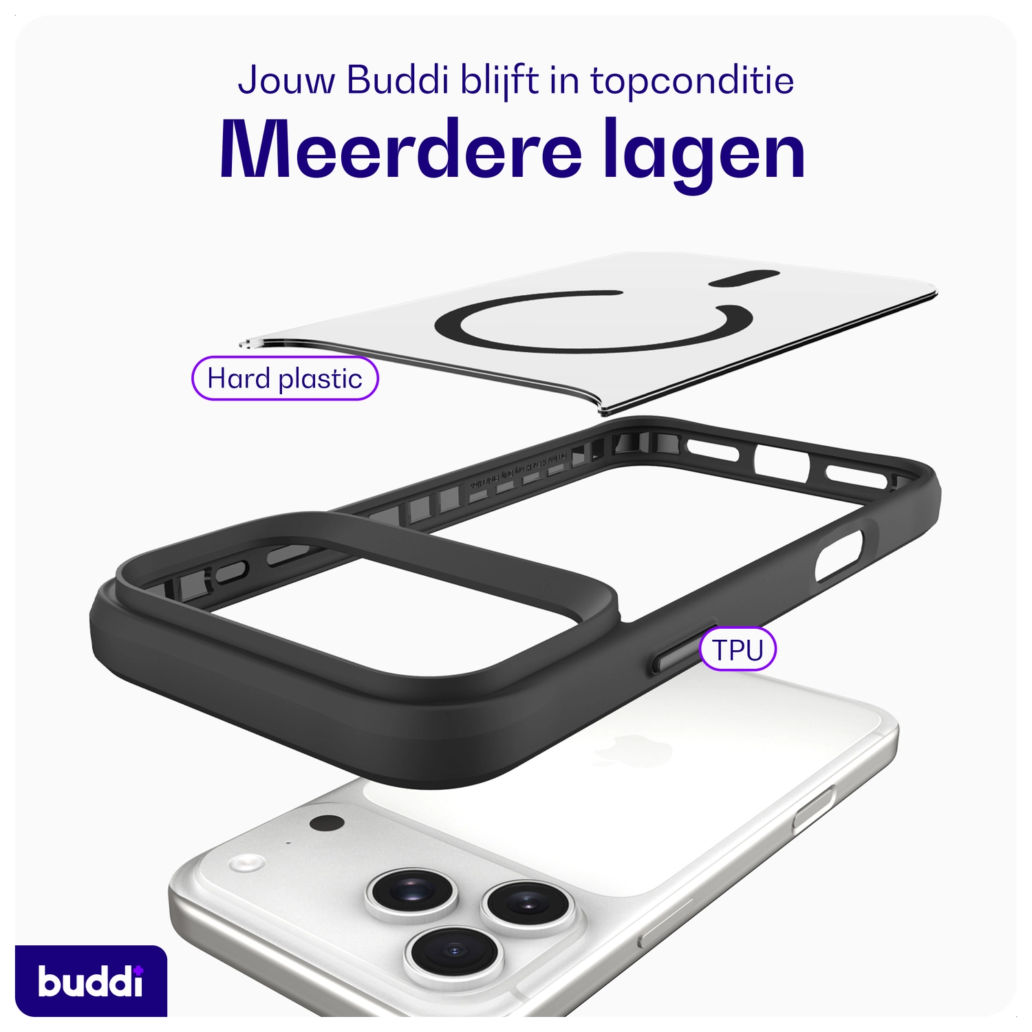 Buddi Hybrid iPhone 17 Pro Max Hoesje MagSafe Back Cover Matte Zwart afbeelding 8