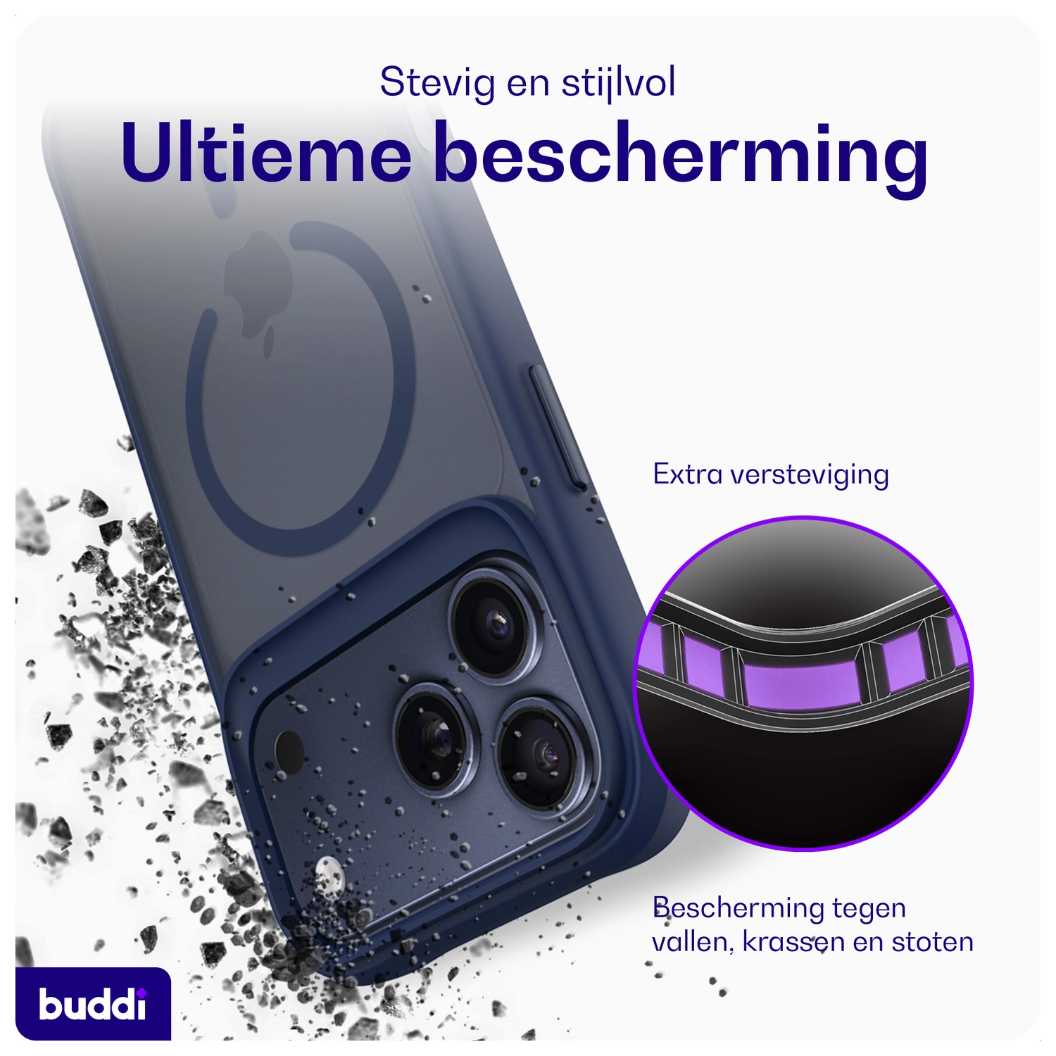 Buddi Hybrid iPhone 17 Pro Max Hoesje MagSafe Back Cover Matte Blauw afbeelding 3