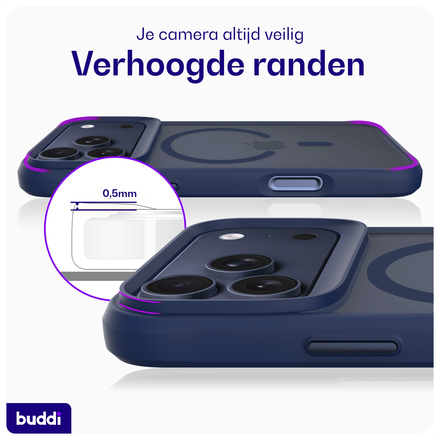 Buddi Hybrid iPhone 17 Pro Max Hoesje MagSafe Back Cover Matte Blauw afbeelding 6