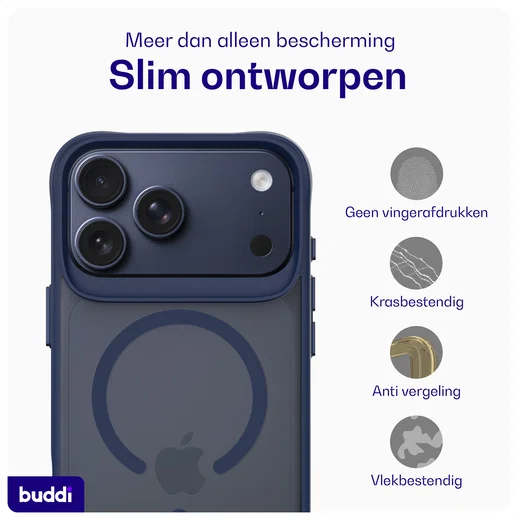 Buddi Hybrid iPhone 17 Pro Max Hoesje MagSafe Back Cover Matte Blauw afbeelding 7