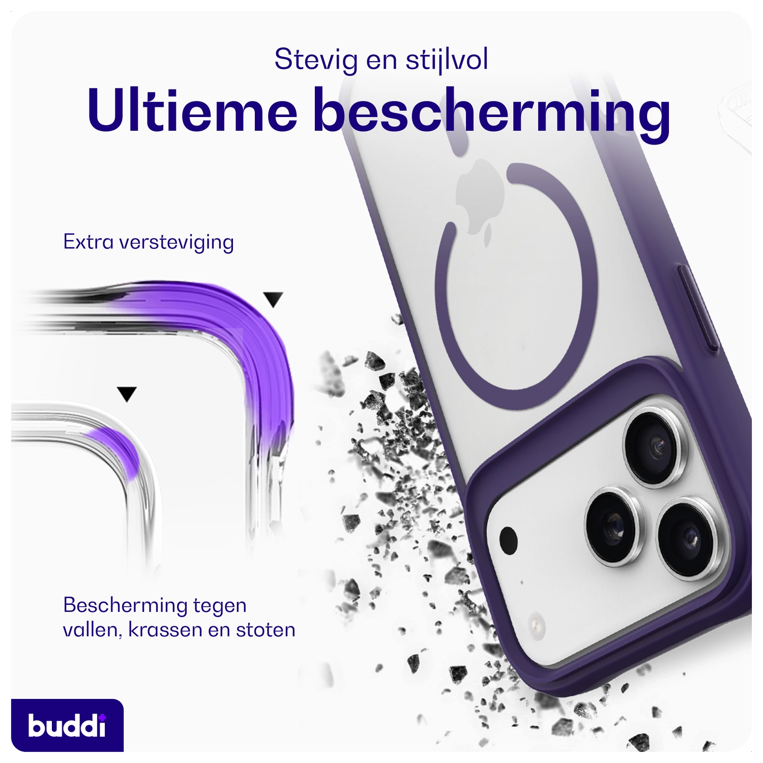 Buddi Hybrid iPhone 17 Pro Max Hoesje MagSafe Back Cover Matte Paars afbeelding 3