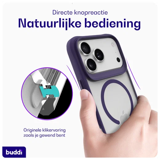 Buddi Hybrid iPhone 17 Pro Max Hoesje MagSafe Back Cover Matte Paars afbeelding 6