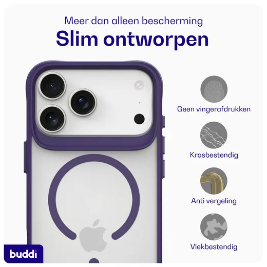 Buddi Hybrid iPhone 17 Pro Max Hoesje MagSafe Back Cover Matte Paars afbeelding 7