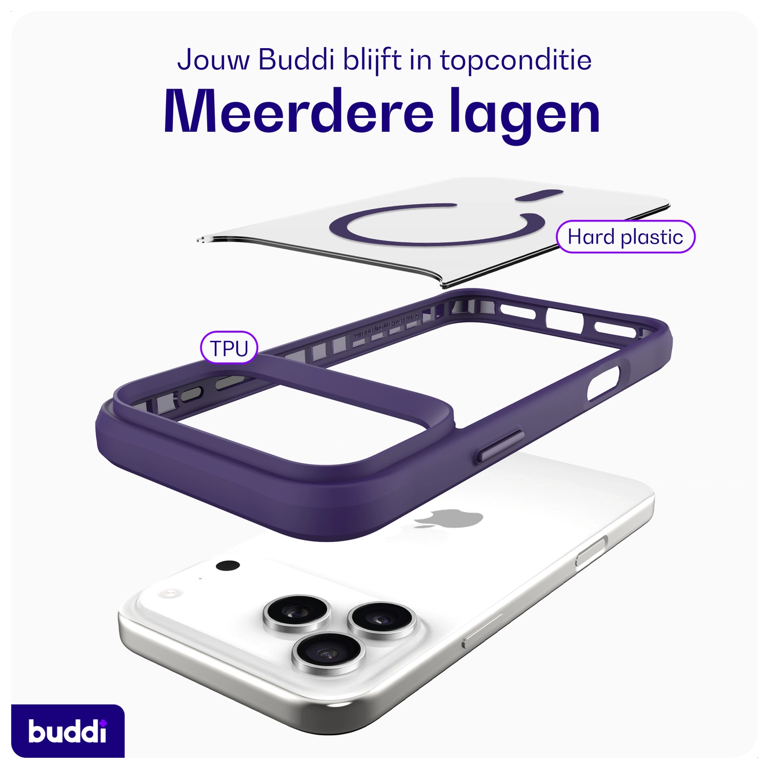 Buddi Hybrid iPhone 17 Pro Max Hoesje MagSafe Back Cover Matte Paars afbeelding 8