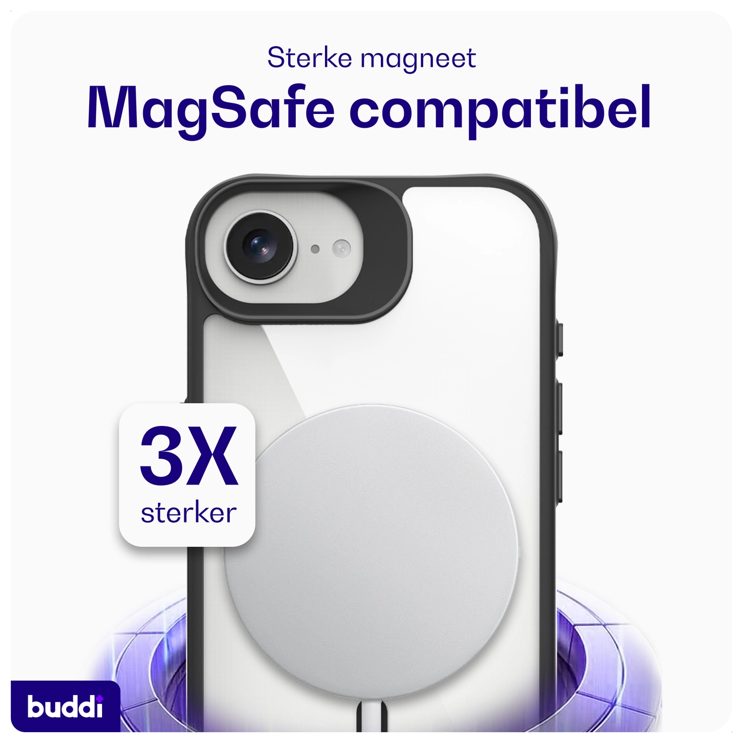Buddi Hybrid Apple iPhone 17e / 16e Hoesje MagSafe Back Cover Transparant Zwart afbeelding 4