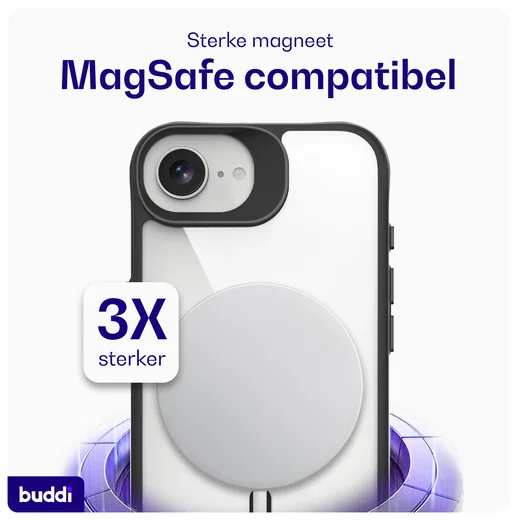 Buddi Hybrid Apple iPhone 17e / 16e Hoesje MagSafe Back Cover Transparant Zwart afbeelding 4