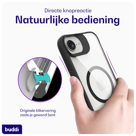 Buddi Hybrid Apple iPhone 17e / 16e Hoesje MagSafe Back Cover Transparant Zwart afbeelding 5