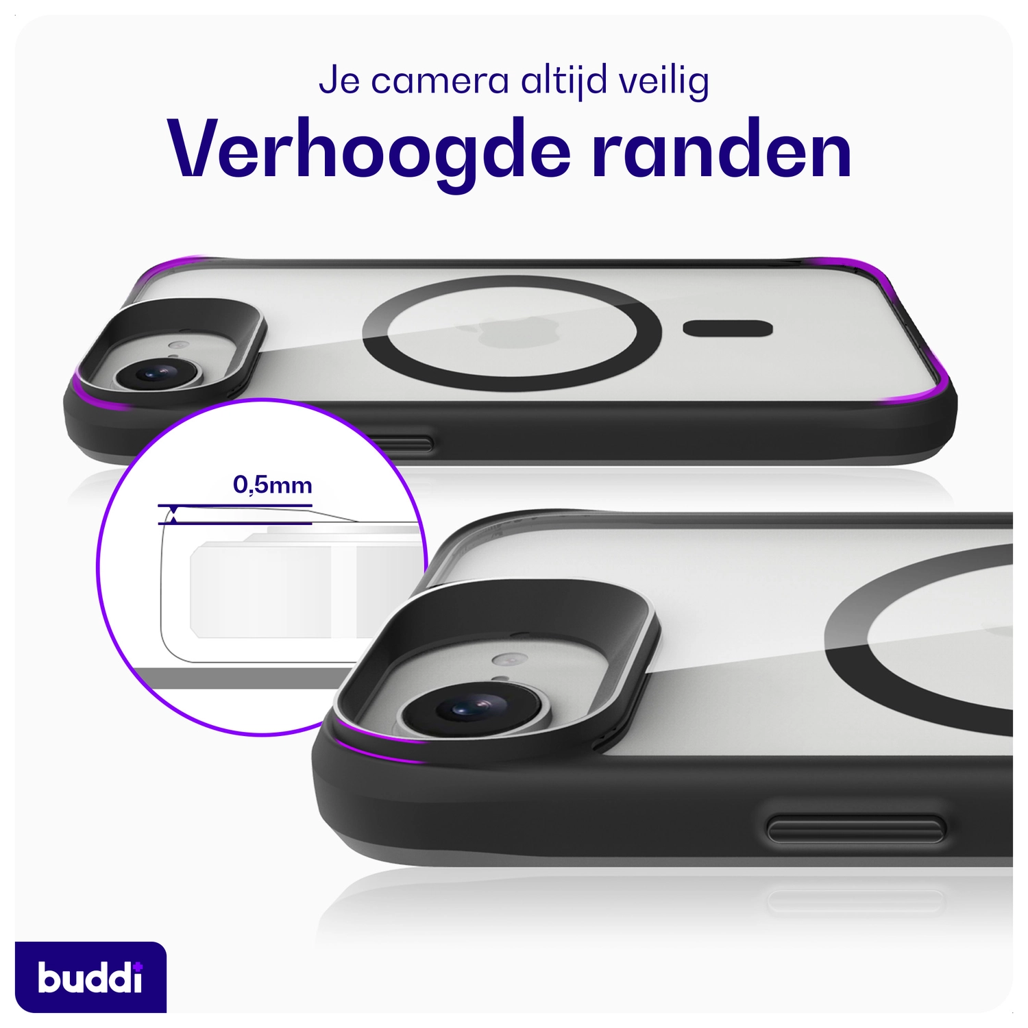 Buddi Hybrid Apple iPhone 17e / 16e Hoesje MagSafe Back Cover Transparant Zwart afbeelding 6