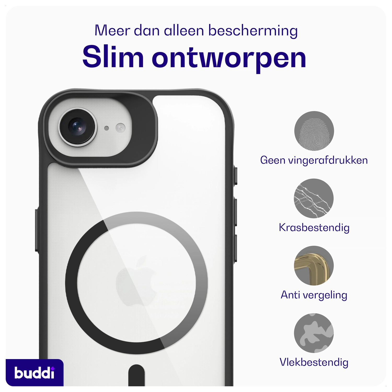 Buddi Hybrid Apple iPhone 17e / 16e Hoesje MagSafe Back Cover Transparant Zwart afbeelding 7