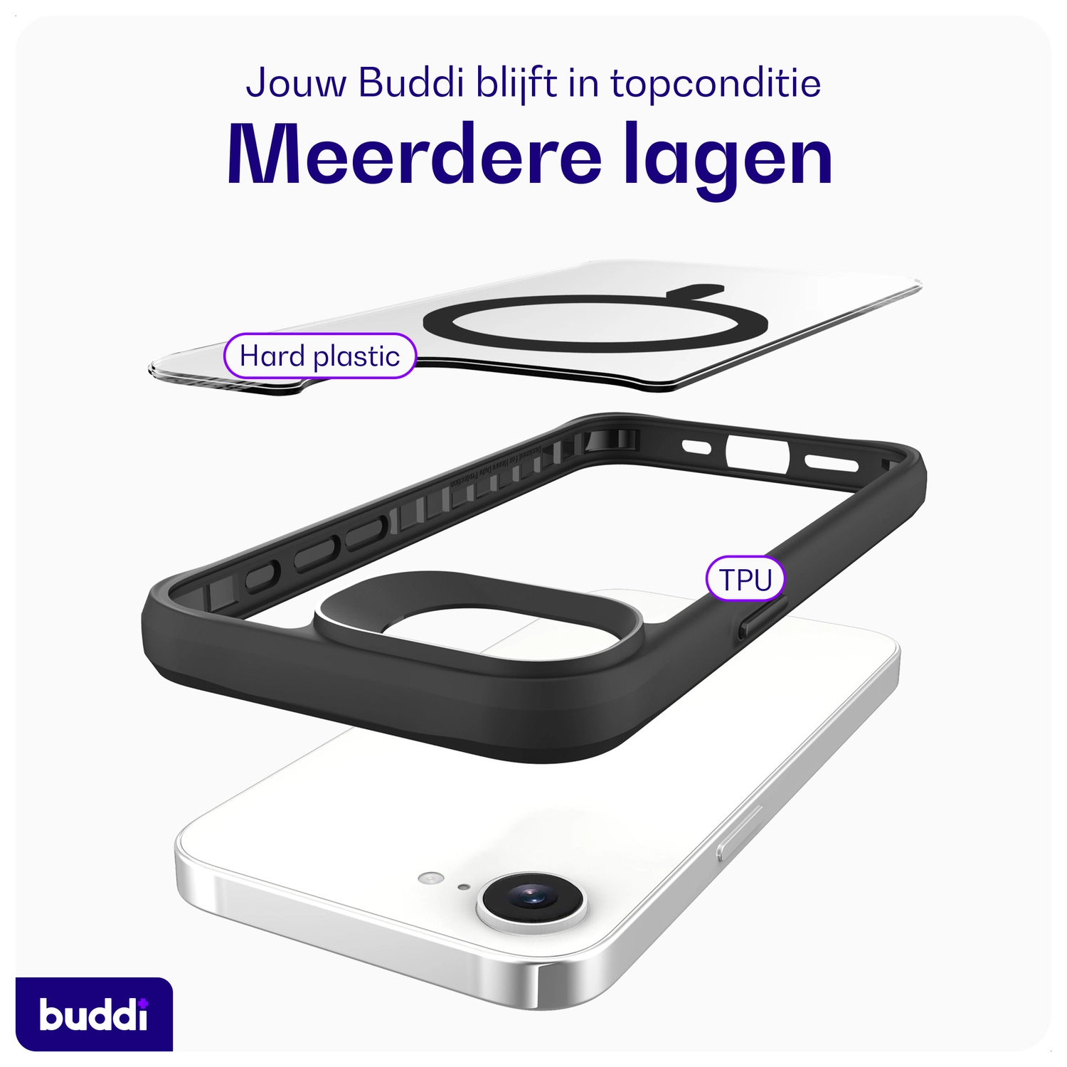 Buddi Hybrid Apple iPhone 17e / 16e Hoesje MagSafe Back Cover Transparant Zwart afbeelding 8