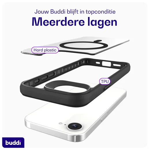 Buddi Hybrid Apple iPhone 17e / 16e Hoesje MagSafe Back Cover Transparant Zwart afbeelding 8