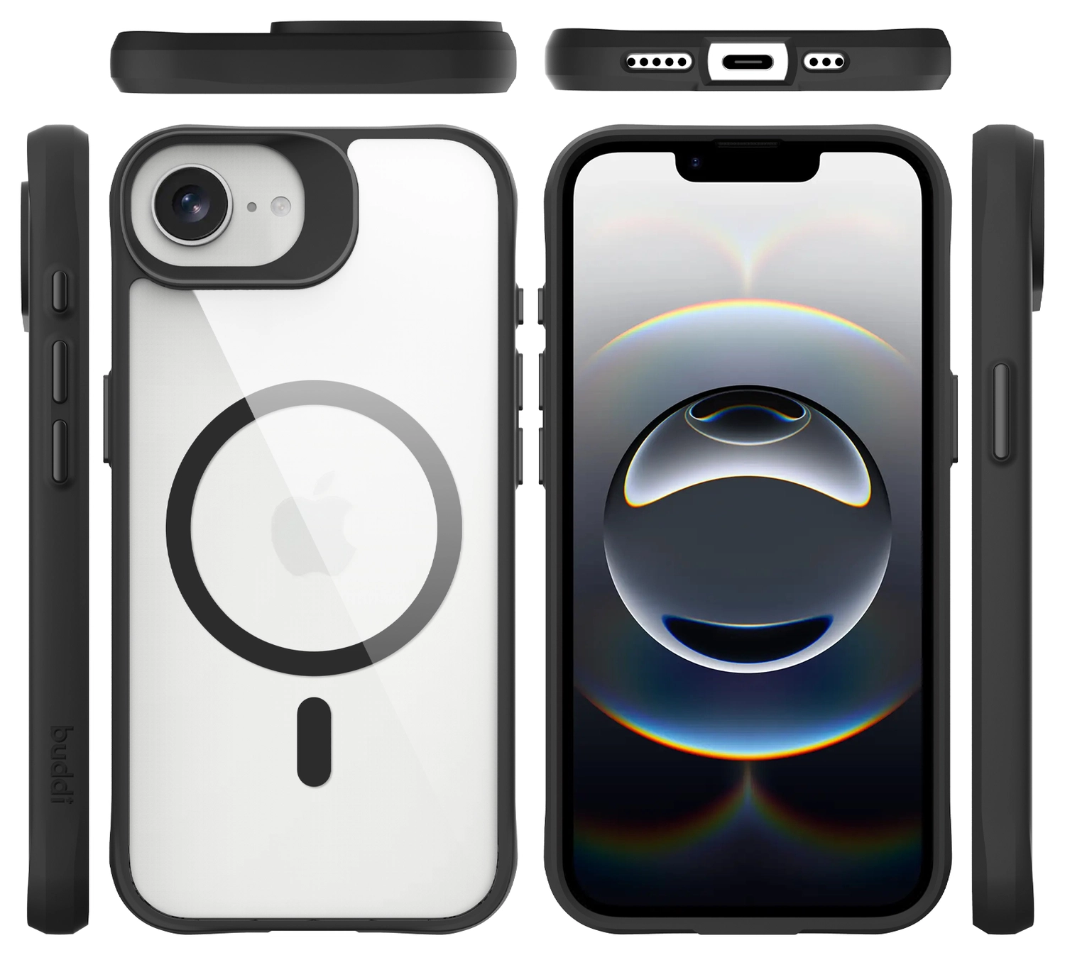 Buddi Hybrid Apple iPhone 17e / 16e Hoesje MagSafe Back Cover Transparant Zwart afbeelding 10