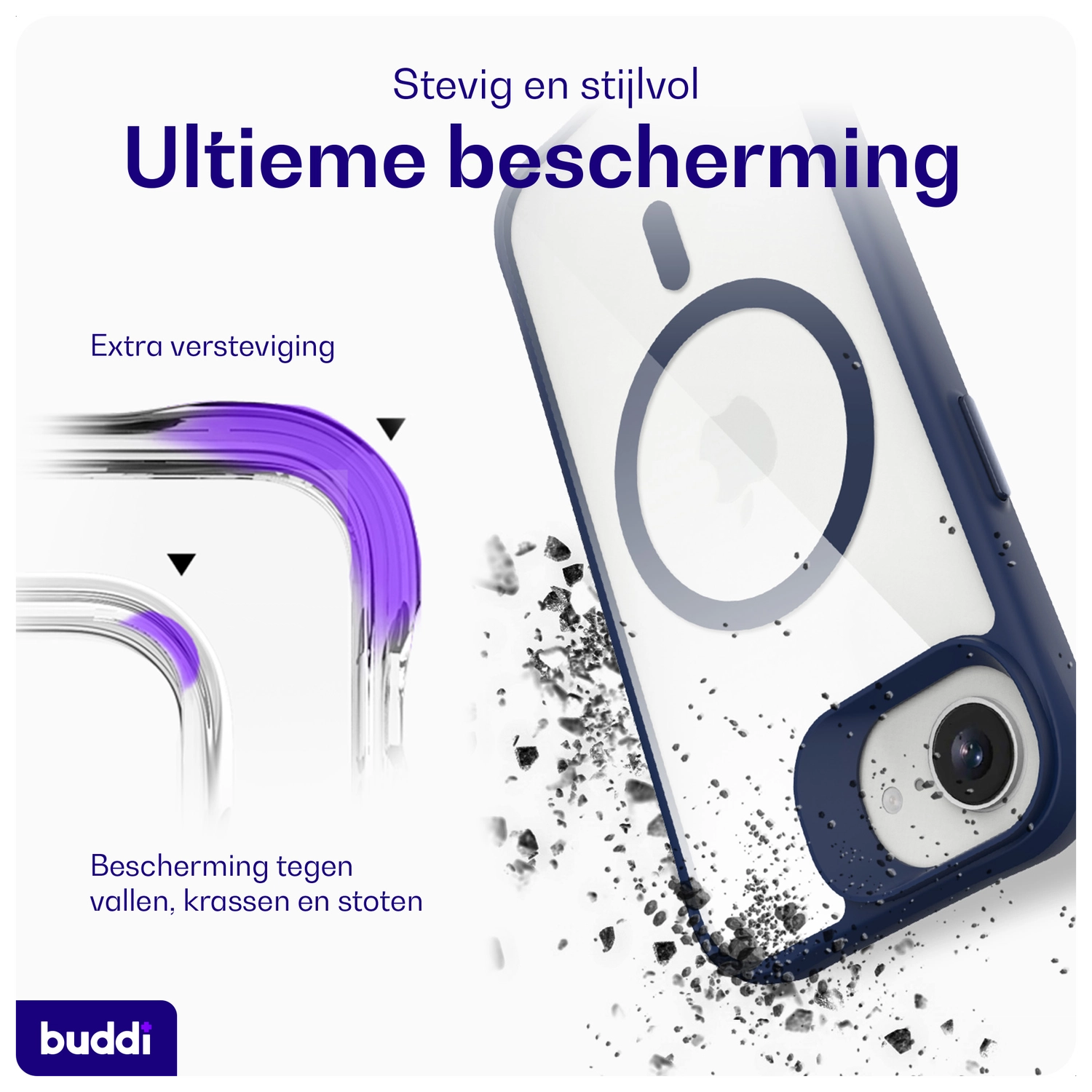 Buddi Hybrid Apple iPhone 17e / 16e Hoesje MagSafe Back Cover Transparant Blauw afbeelding 3