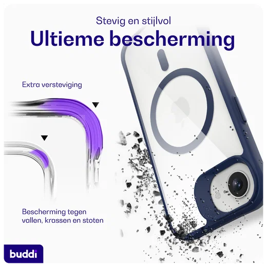 Buddi Hybrid Apple iPhone 17e / 16e Hoesje MagSafe Back Cover Transparant Blauw afbeelding 3