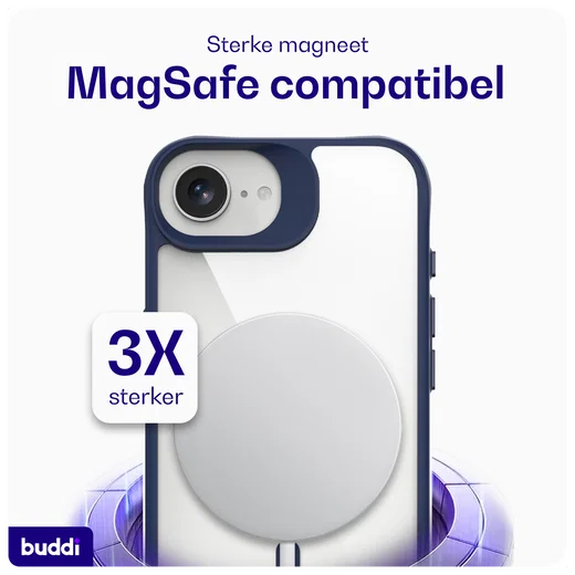 Buddi Hybrid Apple iPhone 17e / 16e Hoesje MagSafe Back Cover Transparant Blauw afbeelding 4