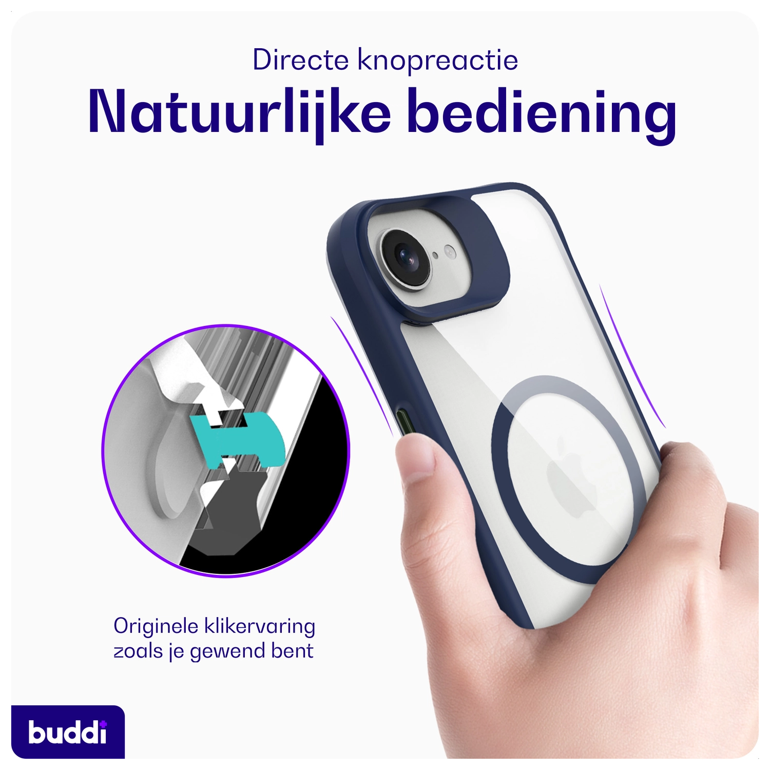 Buddi Hybrid Apple iPhone 17e / 16e Hoesje MagSafe Back Cover Transparant Blauw afbeelding 5
