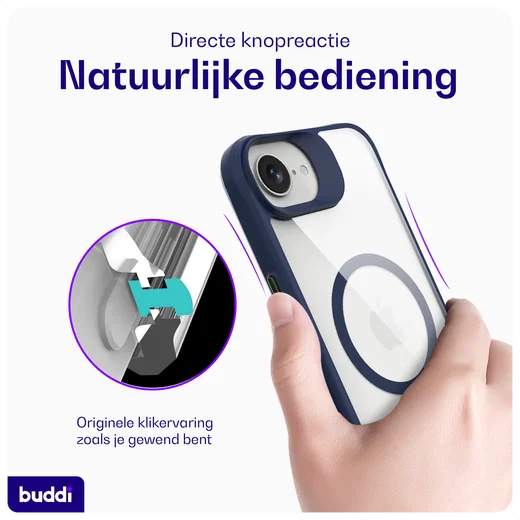 Buddi Hybrid Apple iPhone 17e / 16e Hoesje MagSafe Back Cover Transparant Blauw afbeelding 5