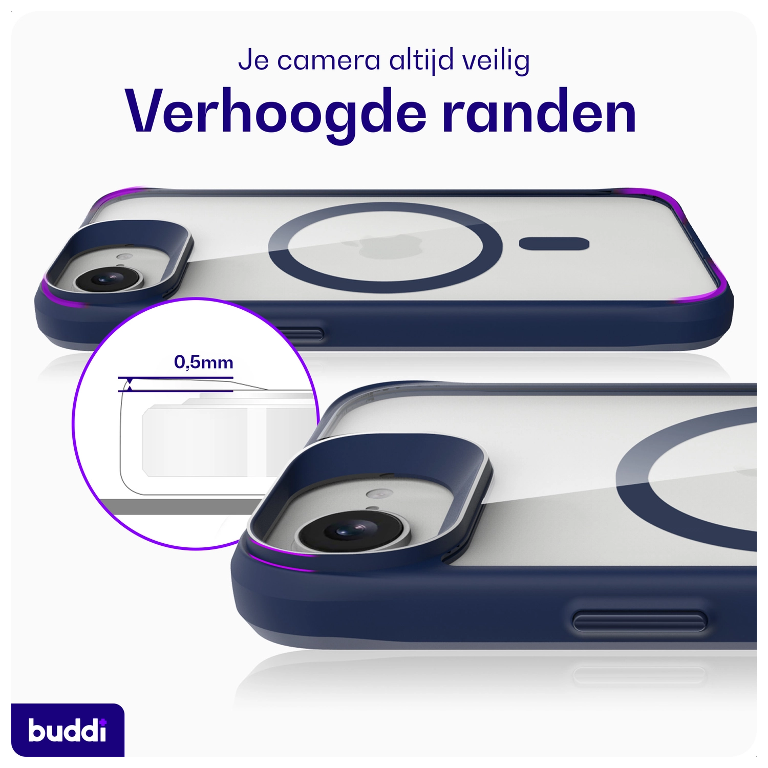 Buddi Hybrid Apple iPhone 17e / 16e Hoesje MagSafe Back Cover Transparant Blauw afbeelding 6