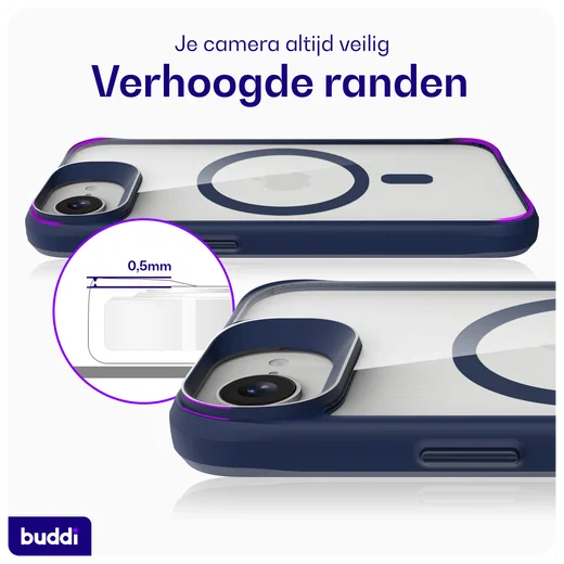 Buddi Hybrid Apple iPhone 17e / 16e Hoesje MagSafe Back Cover Transparant Blauw afbeelding 6