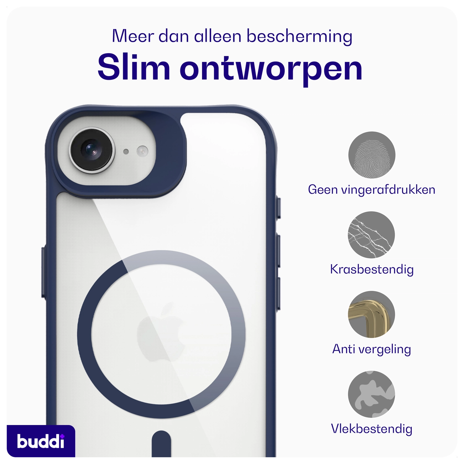 Buddi Hybrid Apple iPhone 17e / 16e Hoesje MagSafe Back Cover Transparant Blauw afbeelding 7