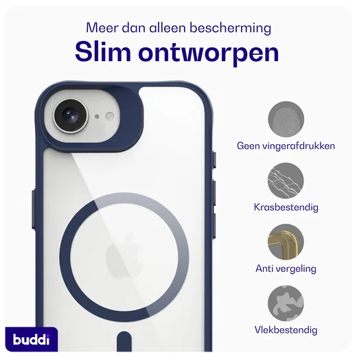 Buddi Hybrid Apple iPhone 17e / 16e Hoesje MagSafe Back Cover Transparant Blauw afbeelding 7