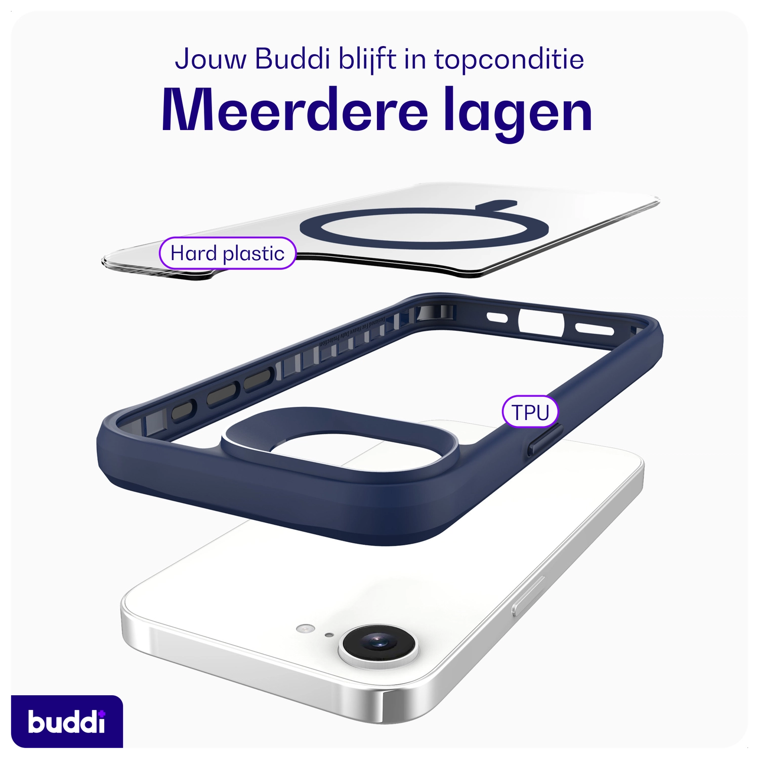 Buddi Hybrid Apple iPhone 17e / 16e Hoesje MagSafe Back Cover Transparant Blauw afbeelding 8