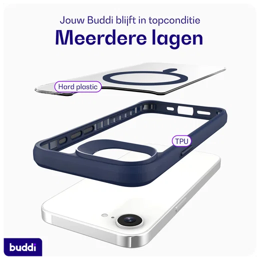 Buddi Hybrid Apple iPhone 17e / 16e Hoesje MagSafe Back Cover Transparant Blauw afbeelding 8