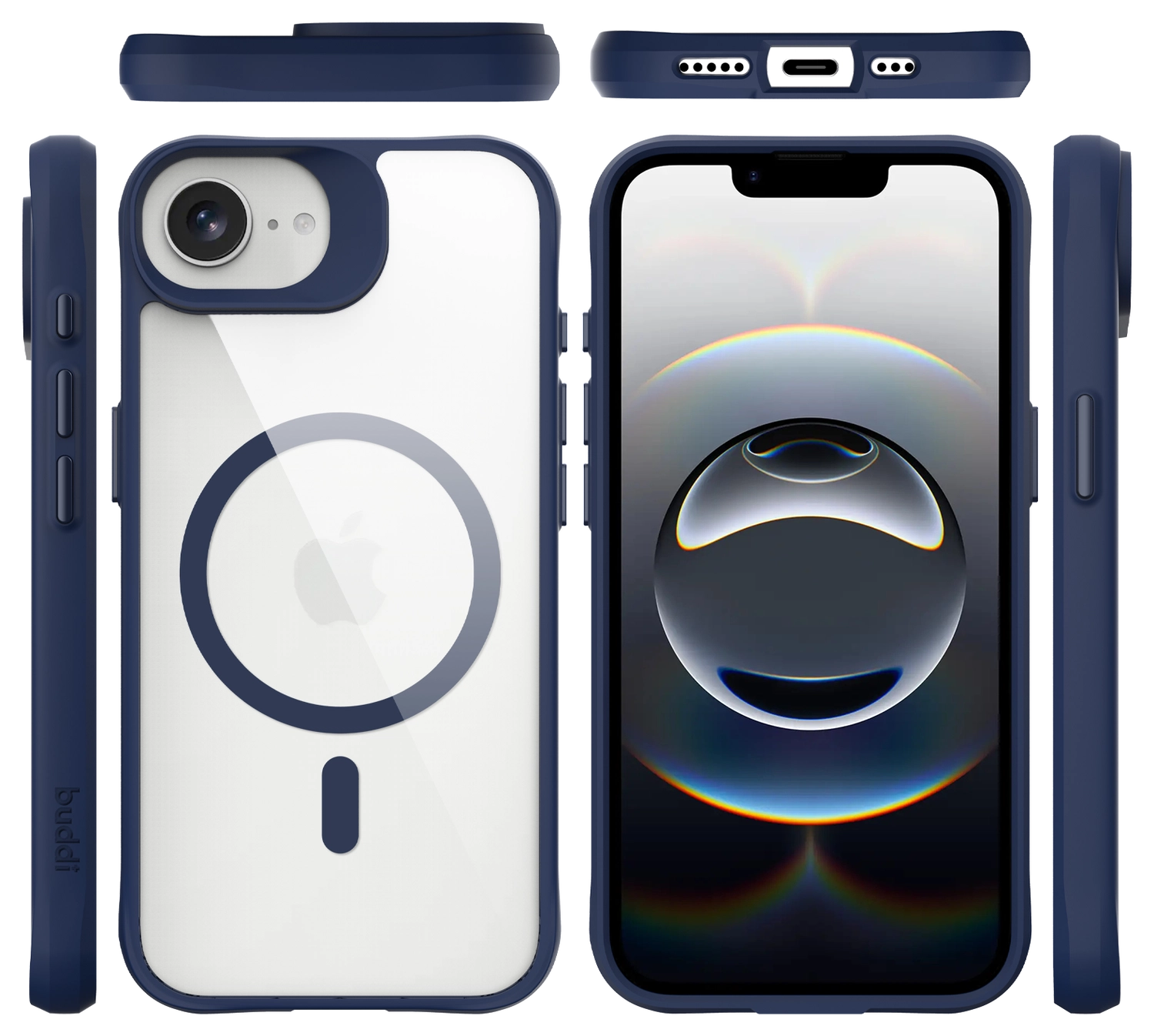 Buddi Hybrid Apple iPhone 17e / 16e Hoesje MagSafe Back Cover Transparant Blauw afbeelding 10