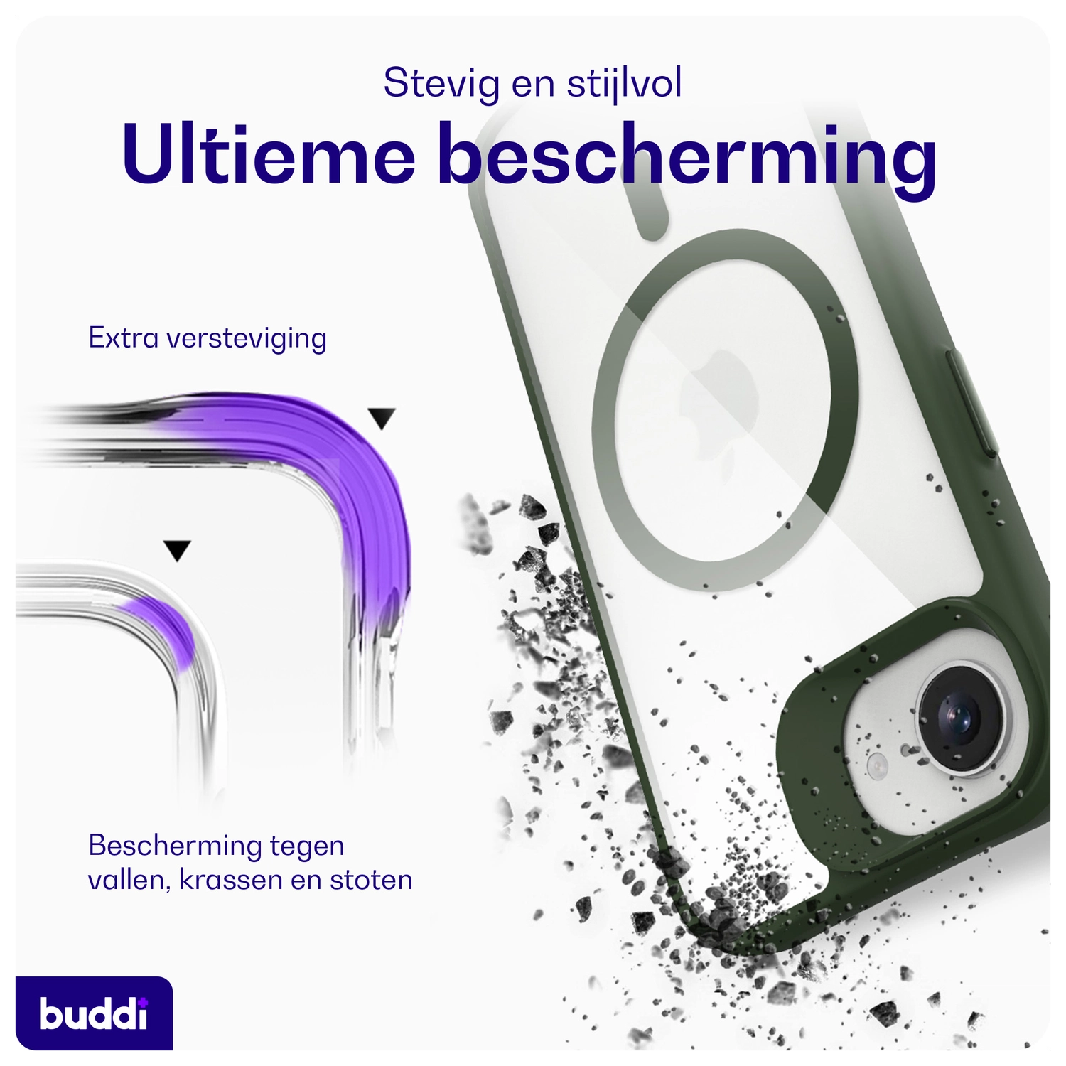 Buddi Hybrid Apple iPhone 17e / 16e Hoesje MagSafe Back Cover Transparant Groen afbeelding 3