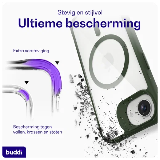 Buddi Hybrid Apple iPhone 17e / 16e Hoesje MagSafe Back Cover Transparant Groen afbeelding 3