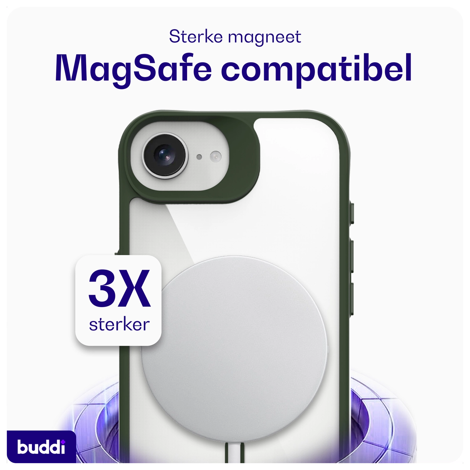 Buddi Hybrid Apple iPhone 17e / 16e Hoesje MagSafe Back Cover Transparant Groen afbeelding 4